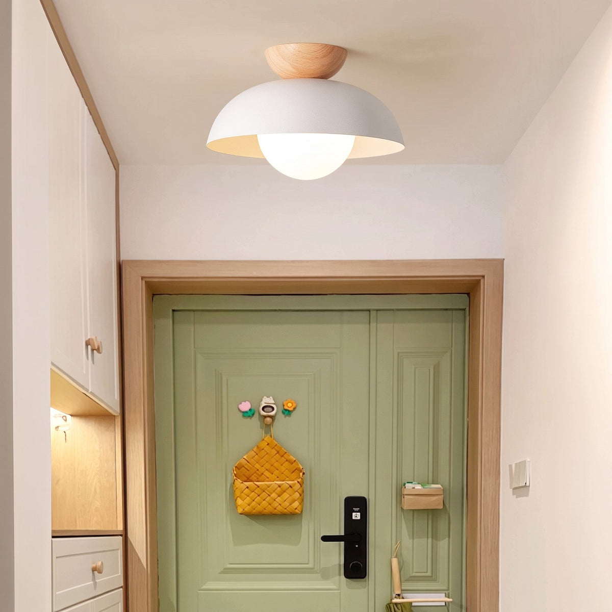 Wooden Dome Semi-Flush Ceiling Light - Ceiling Light Fixtures - White - Seravelle Home