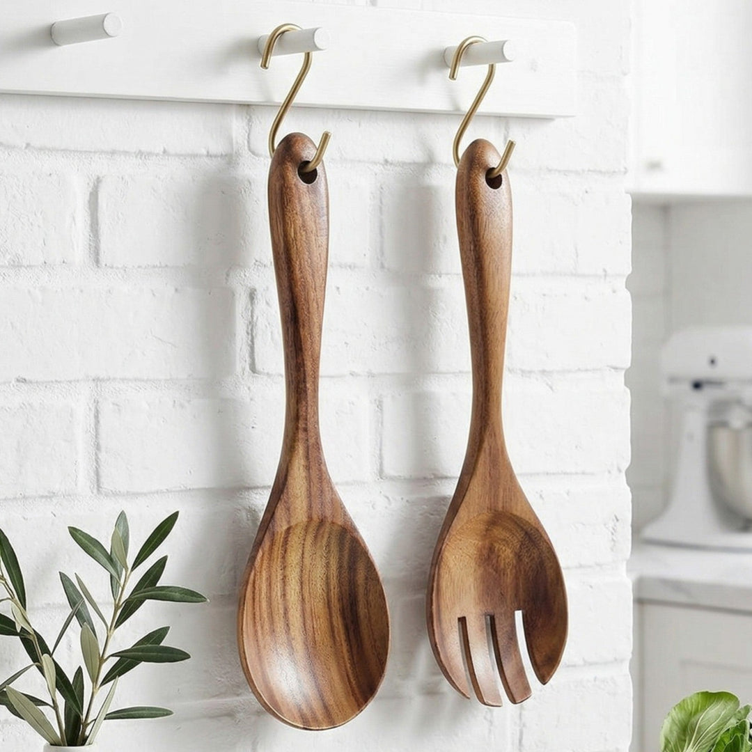 Wooden serving utensil set with spoon and fork - Cutlery Set - Seravelle Home