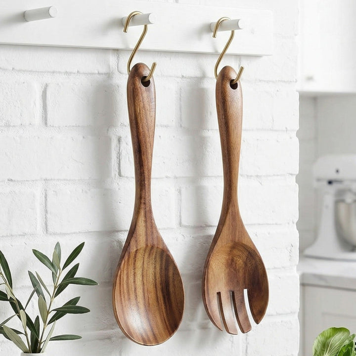 Wooden serving utensil set with spoon and fork - Cutlery Set - Seravelle Home