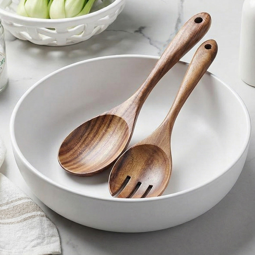 Wooden serving utensil set with spoon and fork - Cutlery Set - Seravelle Home