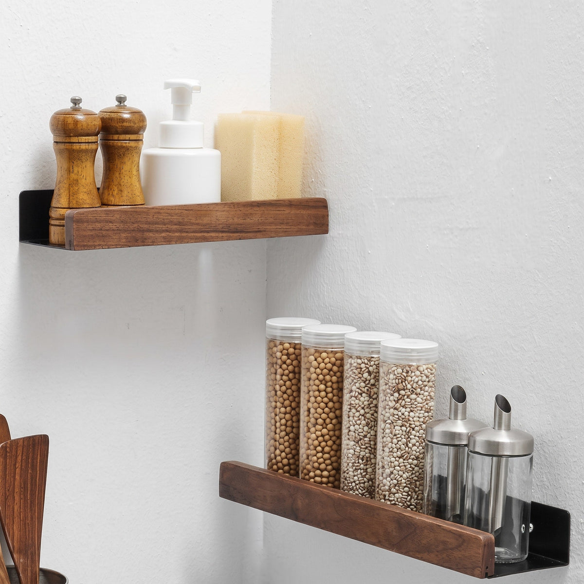 Wooden Wall Shelf with Metal Bracket for Bathroom Storage - Rack Wall Shelves & Ledges - Brown - Seravelle Home