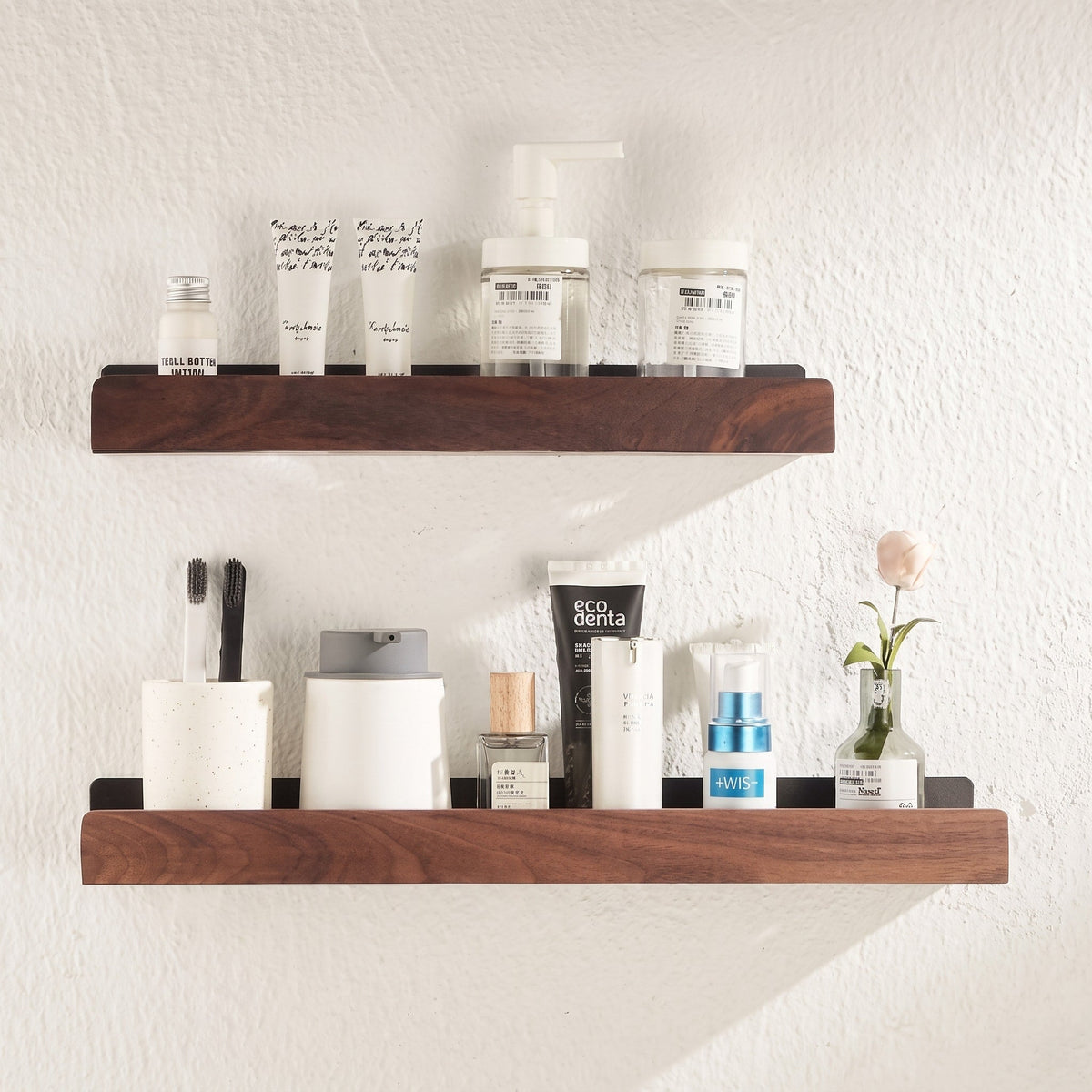 Wooden Wall Shelf with Metal Bracket for Bathroom Storage - Rack Wall Shelves & Ledges - Brown - Seravelle Home