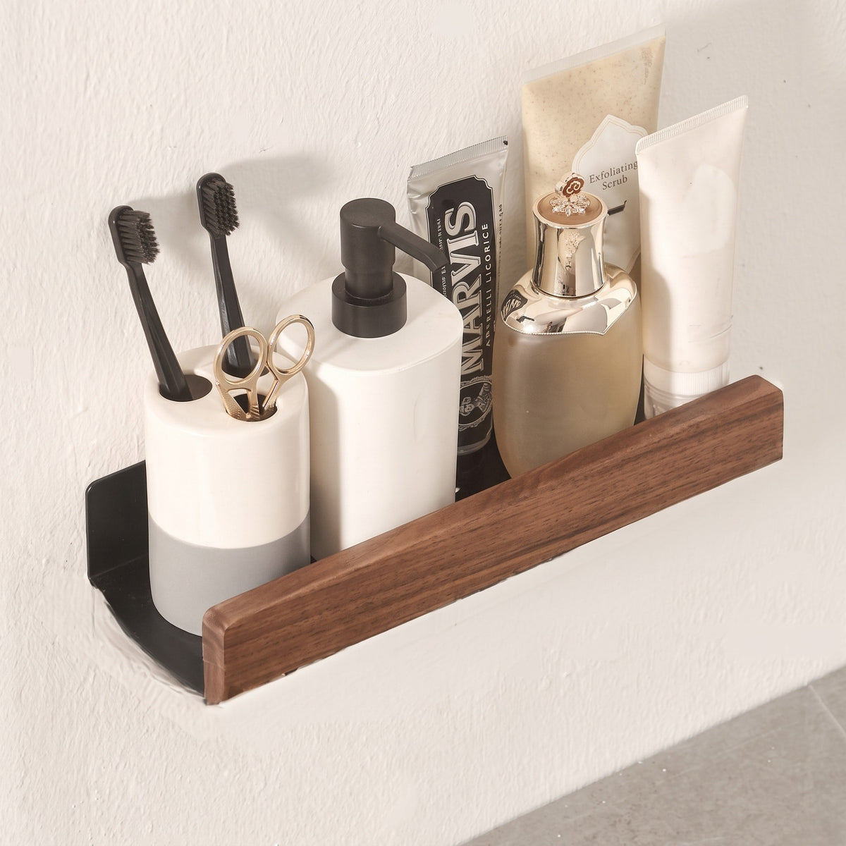 Wooden Wall Shelf with Metal Bracket for Bathroom Storage - Rack Wall Shelves & Ledges - Brown - Seravelle Home