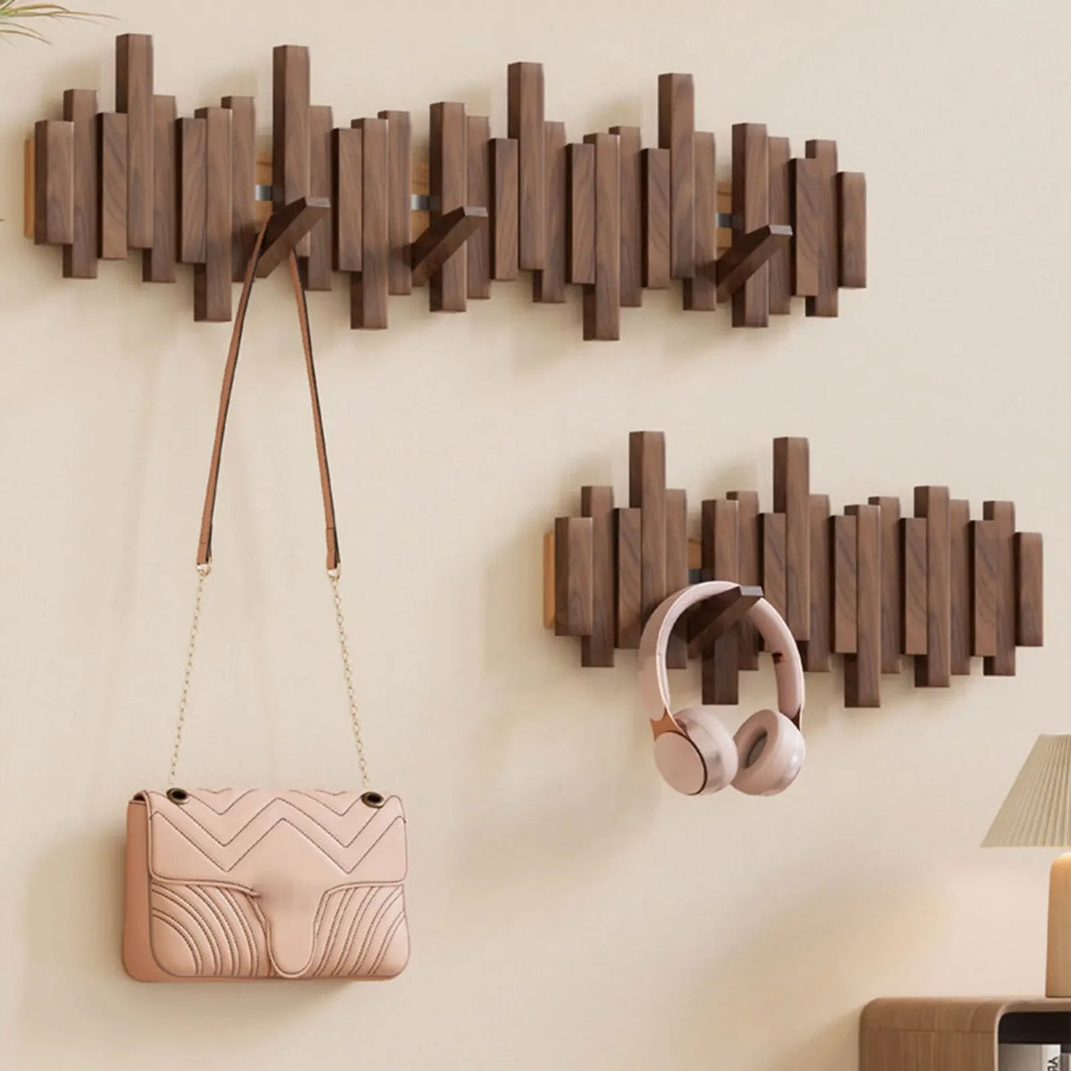 Wooden Wall Mounted Coat Rack with Folding Hooks