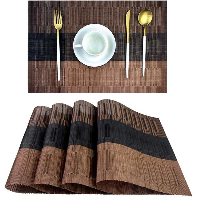 Woven Placemat in Modern Stripe Design - Placemat - Brown - Seravelle Home