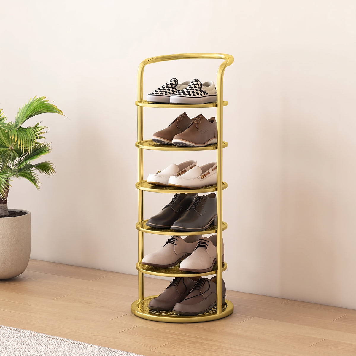 Vertical Round Open Shelf Shoe Rack Entryway Storage