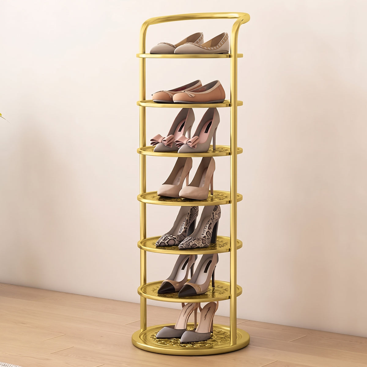 Vertical Round Open Shelf Shoe Rack Entryway Storage