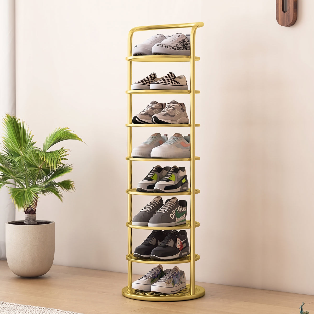 Vertical Round Open Shelf Shoe Rack Entryway Storage
